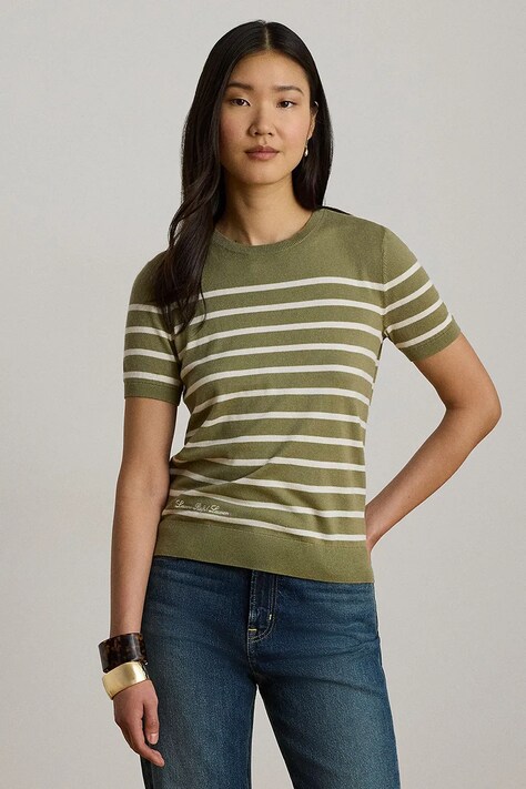 Lauren Ralph Lauren sweter z krótkim rękawem damski z modalem zielony 200P13973
