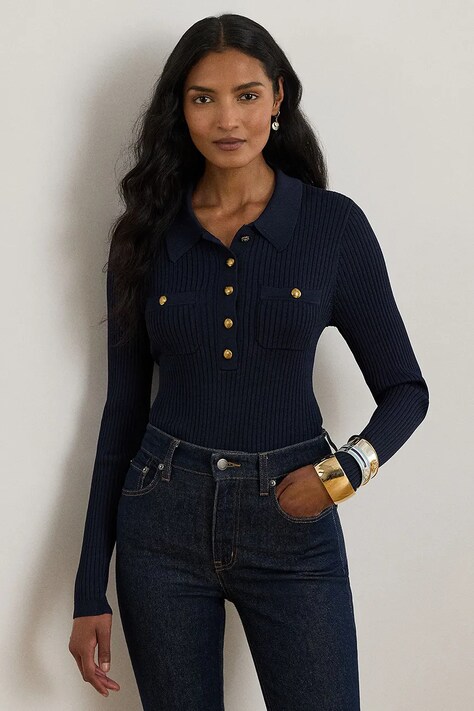 Lauren Ralph Lauren sweter damski z wiskozą granatowy 200P03459