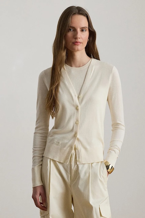 Lauren Ralph Lauren kardigan damski z bawełną beżowy 200B22260