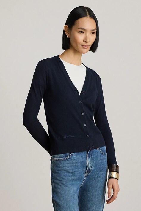 Lauren Ralph Lauren kardigan damski z bawełną granatowy 200B22260