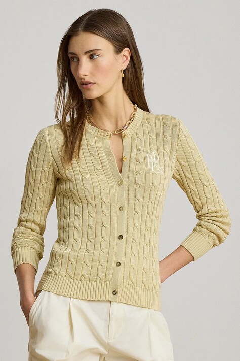 Lauren Ralph Lauren kardigan damski z bawełną żółty 200P14040