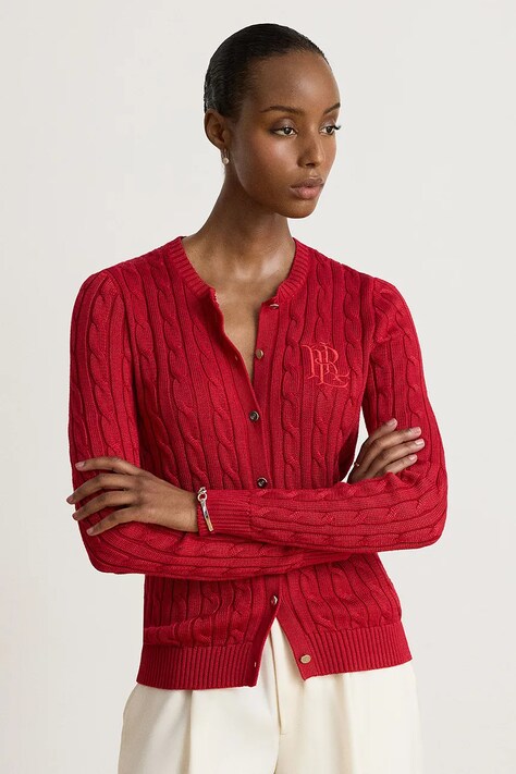 Lauren Ralph Lauren Kardigan damski z bawełną czerwony 200P14040