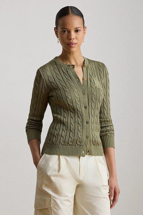 Lauren Ralph Lauren kardigan damski z bawełną zielony 200P14040