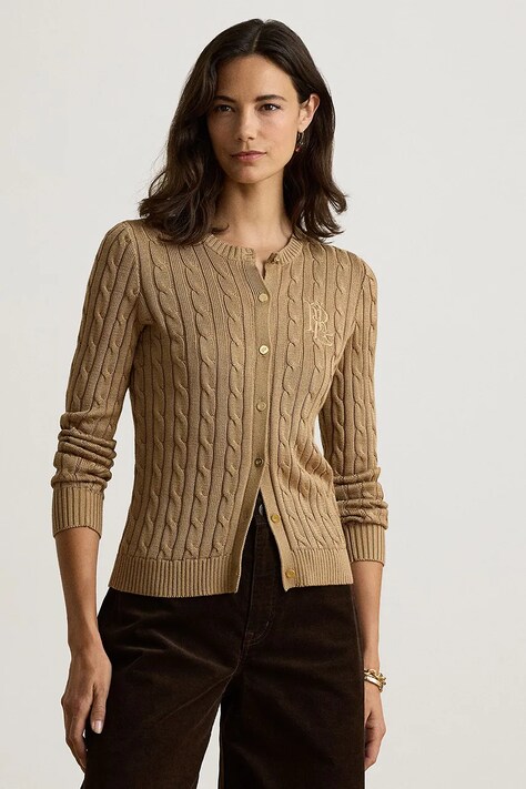 Lauren Ralph Lauren kardigan damski z bawełną brązowy 200P14040