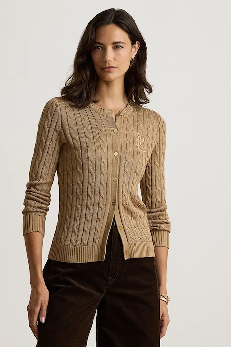 Lauren Ralph Lauren kardigan damski z bawełną brązowy 200P14040