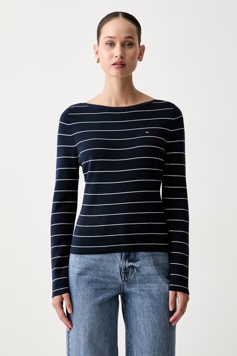Tommy Hilfiger πουλόβερ γυναικείο με βαμβάκι σκούρο μπλε WW0WW50107