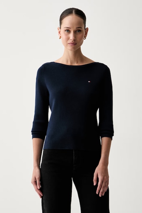 Tommy Hilfiger πουλόβερ γυναικείο με βαμβάκι σκούρο μπλε WW0WW50107