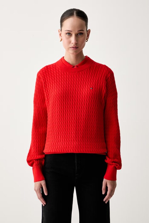 Tommy Hilfiger pletena polo majica za žene s pamukom crvena WW0WW50106