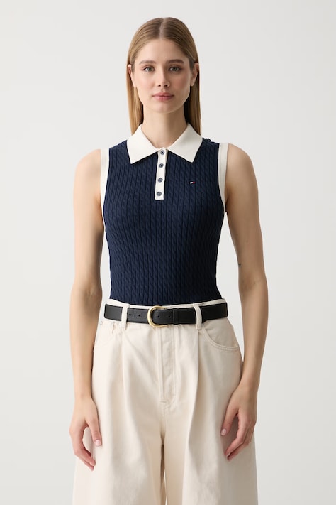 Tommy Hilfiger top swetrowy damski bawełniany granatowy WW0WW50102