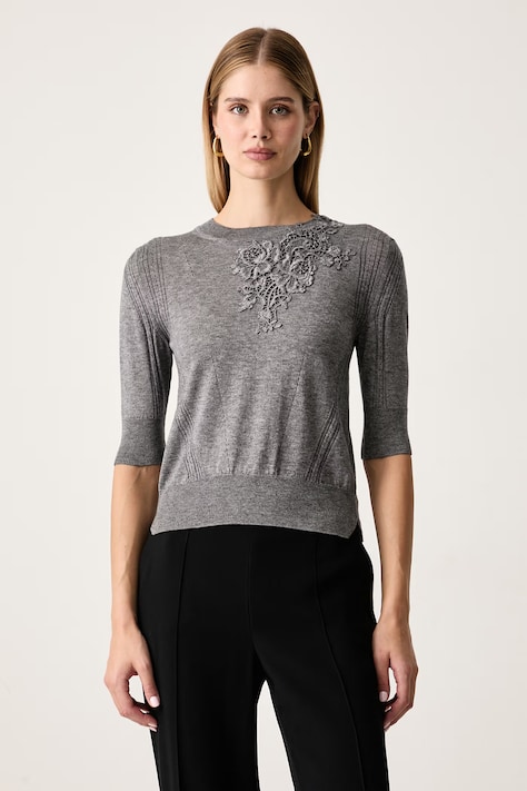 Ermanno Scervino LIFE Sweter z krótkim rękawem damski z lyocellem szary D494L503APLYY