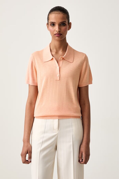 Calvin Klein тениска с яка дамска от вискоза оранжева LV044G311G
