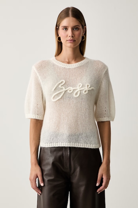 BOSS Orange sweter damski z wełną C_Farezza beżowy 50566480