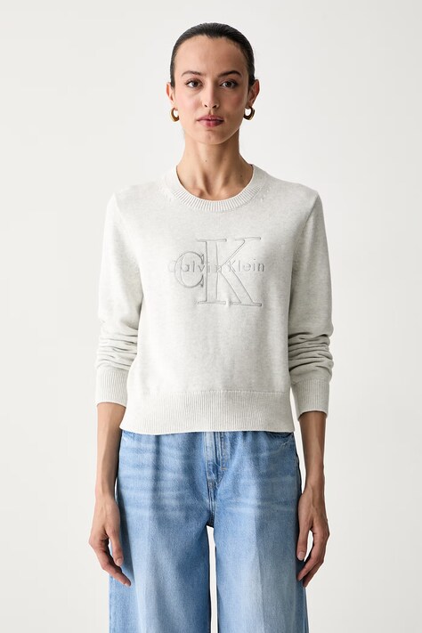 Calvin Klein Jeans pulover za žene od pamuka sivi LV047G322G