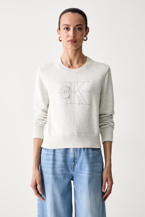 Calvin Klein Jeans pulover za žene od pamuka sivi LV047G322G