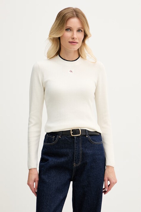 Calvin Klein Jeans sweter damski bawełniany beżowy LV047G309G