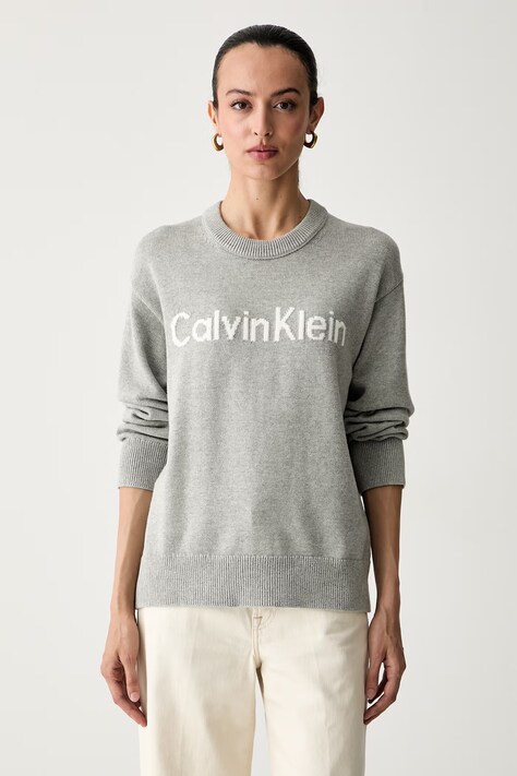 Calvin Klein Jeans pulover za žene od pamuka sivi LV044G313G