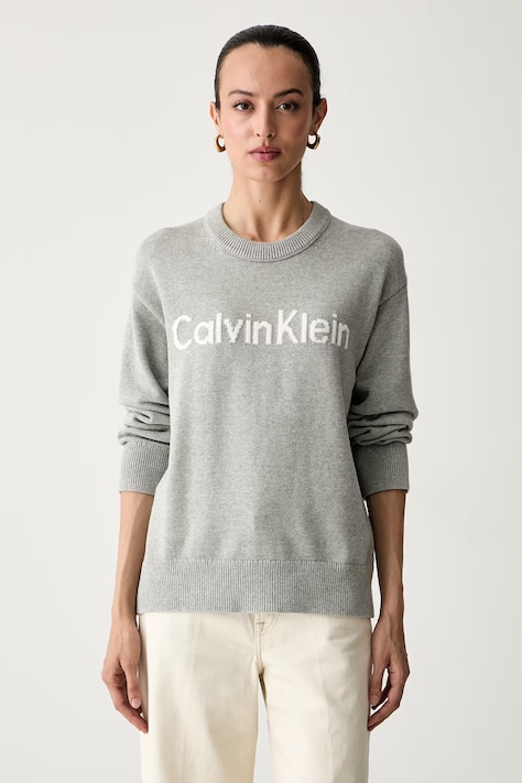 Calvin Klein Jeans pulover za žene od pamuka sivi LV044G313G