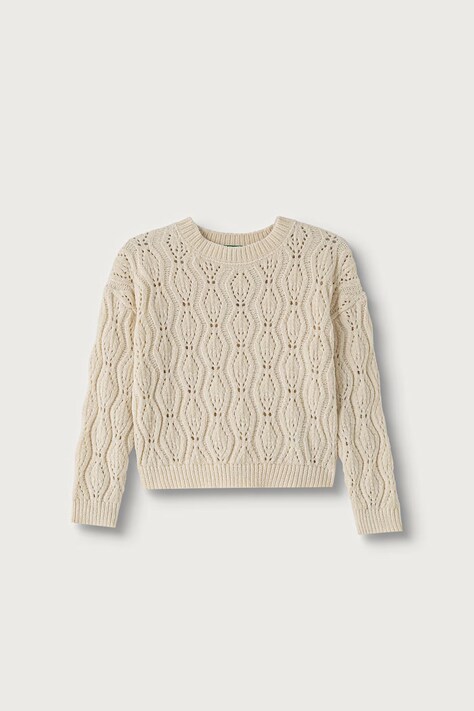 United Colors of Benetton Sweter dziecięcy ażurowy beżowy 1PEUC10AG