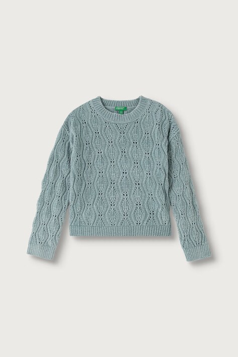 United Colors of Benetton Sweter dziecięcy ażurowy zielony 1PEUC10AG