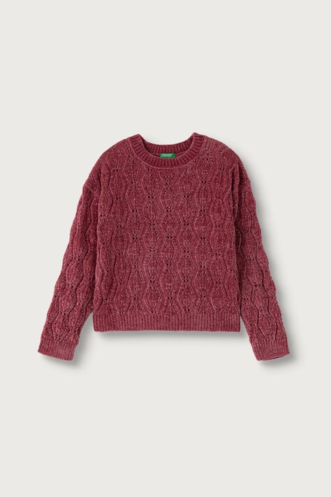 United Colors of Benetton Sweter dziecięcy ażurowy różowy 1PEUC10AG