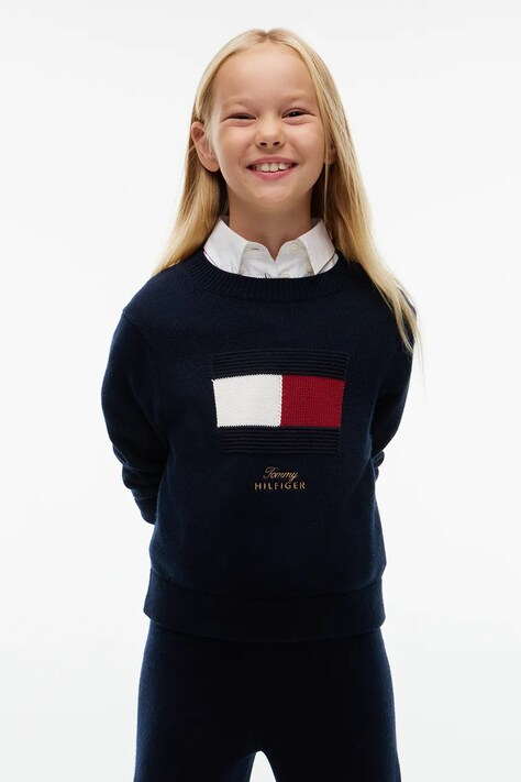 Tommy Hilfiger Sweter dziecięcy z dodatkiem wełny granatowy KG0KG09851