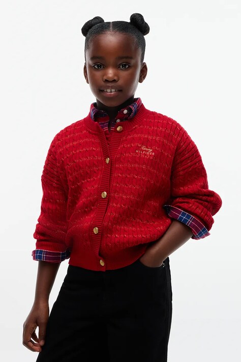 Tommy Hilfiger Kardigan dziecięcy bawełniany czerwony KG0KG09603