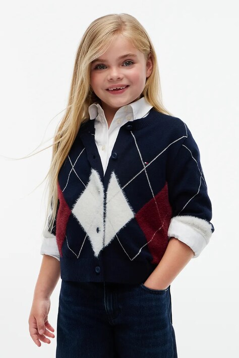 Tommy Hilfiger Kardigan dziecięcy z dodatkiem wełny granatowy KG0KG09834