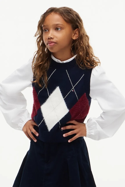 Tommy Hilfiger Kamizelka dziecięca z dodatkiem wełny granatowa KG0KG09713