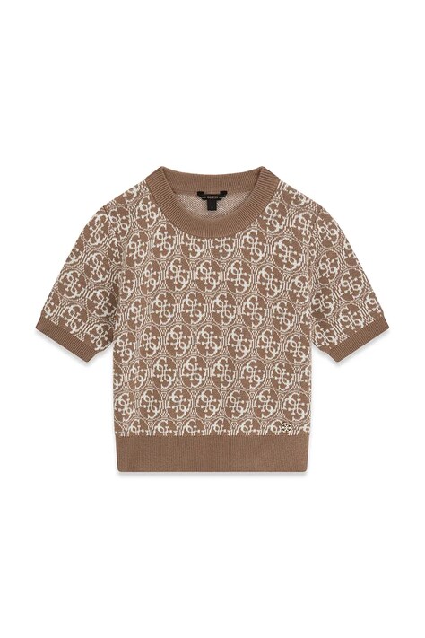 Guess sweter z krótkim rękawem dziecięcy z dodatkiem wełny brązowy J6YR18 Z1175