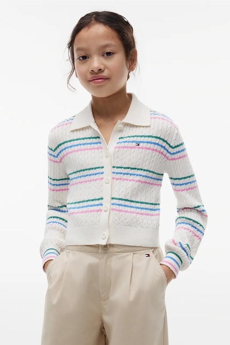 Tommy Hilfiger kardigan dětský s bavlnou bílý KG0KG09429