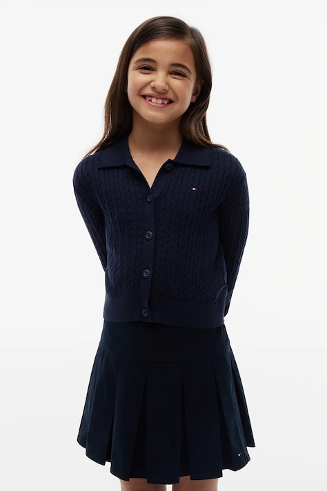 Tommy Hilfiger kardigan dziecięcy z bawełną granatowy KG0KG09429