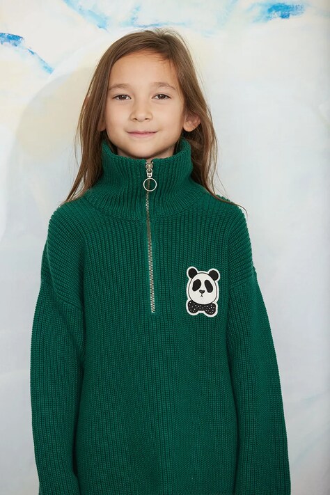 Mini Rodini Sweter dziecięcy bawełniany Panda zielony 26720161