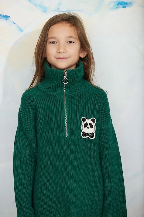 Mini Rodini Pulover za djecu od pamuka Panda zeleni 26720161
