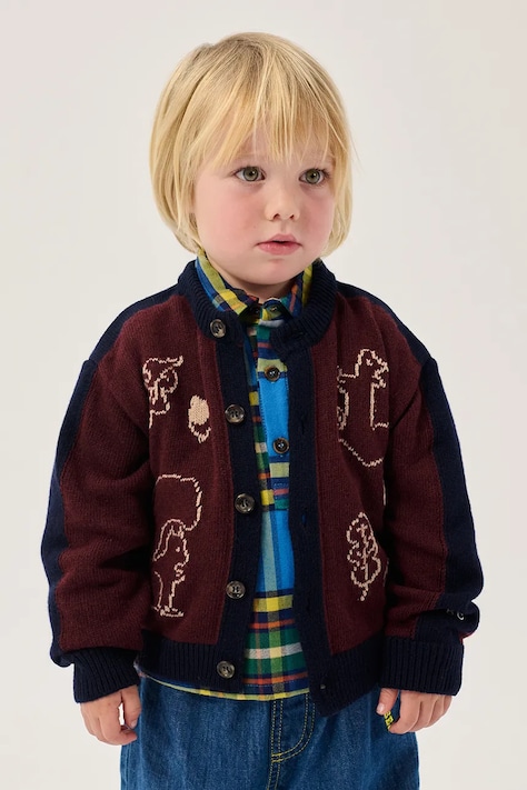Bobo Choses Kardigán detský s prímesou vlny Forest burgundský B226AB108