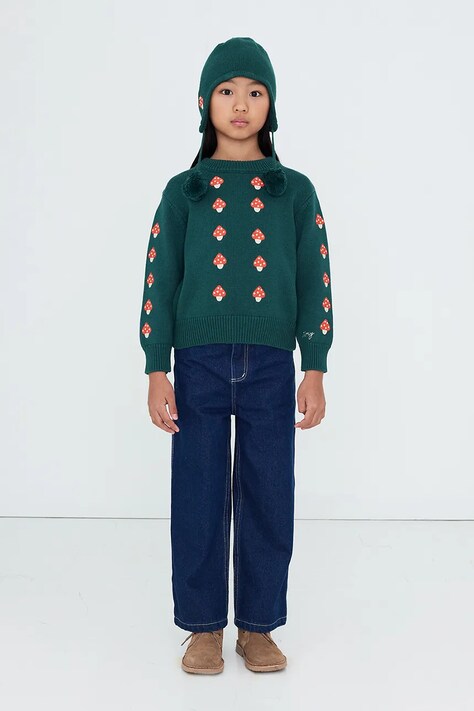 Tinycottons gyerek pamut pulóver MINI MUSHROOMS SWEATER zöld AW26-101