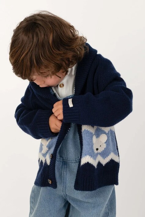 Donsje Kardigan dziecięcy z wełny merino Kwinten Merino Wool Cardigan Polar Bears granatowy 4121301