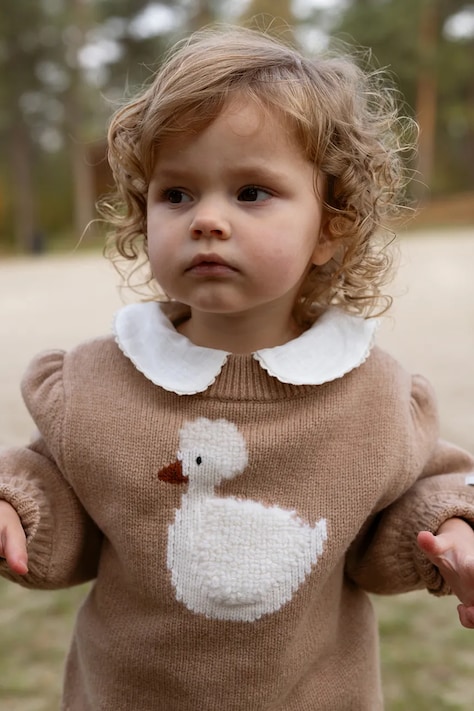 Donsje Sweter dziecięcy z wełny merino Denna Merino Wool Sweater Duck brązowy 4090703