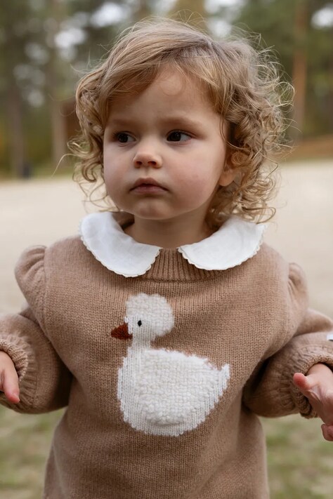Donsje Sweter dziecięcy z wełny merino Denna Merino Wool Sweater Duck brązowy 4090703