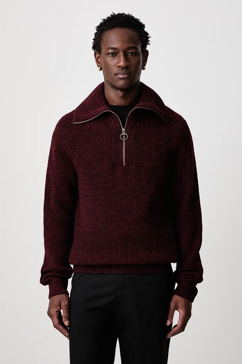 Barbour Sweter wełniany męski bordowy MKN1729BR53