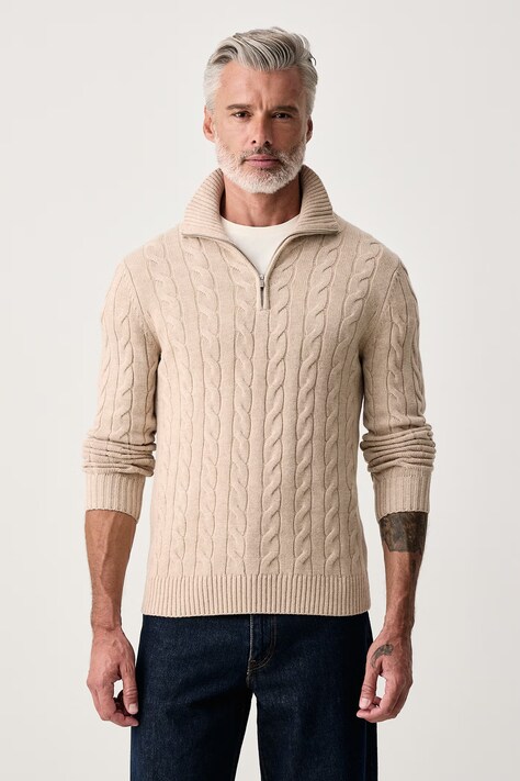 MC2 Saint Barth Sweter męski z wełny merino beżowy BUCK005