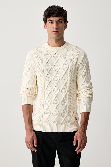 U.S. Polo Assn. Sweter męski bawełniany Heritage Aran Nep Knit Crew beżowy MUP5417