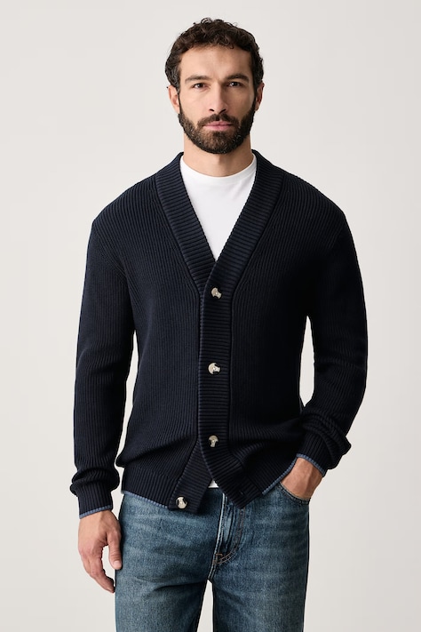 U.S. Polo Assn. Kardigan męski bawełniany Open Collar Knitted granatowy MUP4927