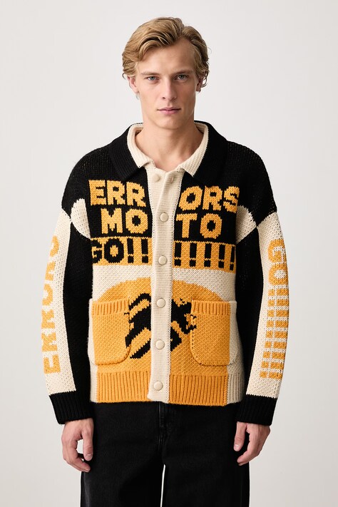 House of Errors Moto kardigan męski z dodatkiem wełny czarny HEFW26CA01709