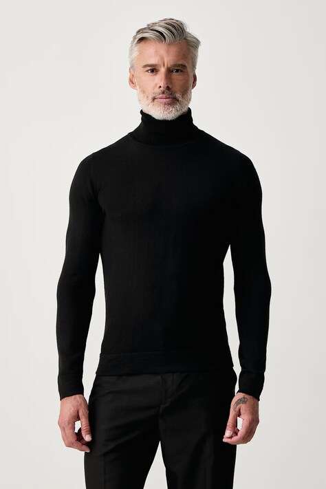 Lindbergh Sweter męski z wełną merino czarny 30.81068