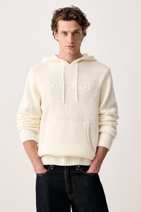 Guess Jeans Sweter męski z dodatkiem wełny beżowy M6BR08 Z1231