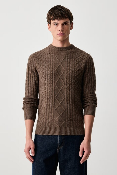 Guess Sweter męski z dodatkiem wełny NEMO brązowy M6BR28 Z1549