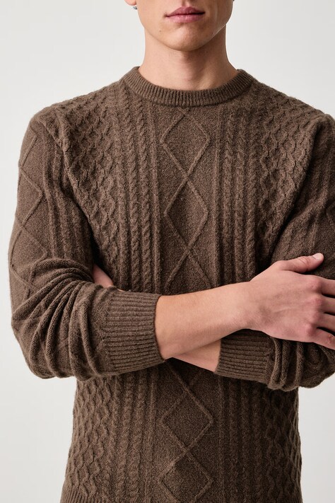Guess Sweter męski z dodatkiem wełny NEMO brązowy M6BR28 Z1549