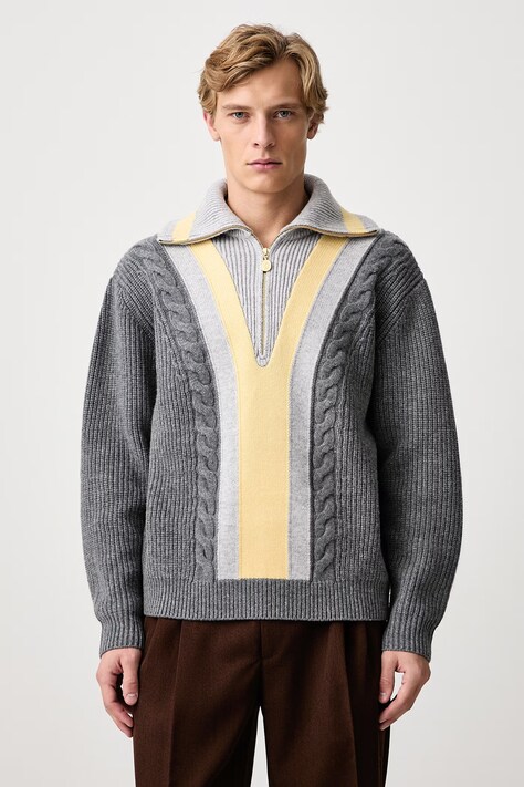 Drôle de Monsieur Sweter męski wełniany Trucker szary M-PO238-WO027