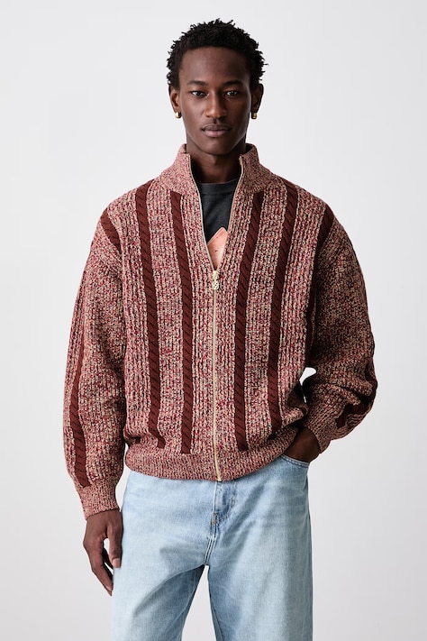 Drôle de Monsieur Torsade sweter rozpinany wełniany męski brązowy M-CA185-WO018