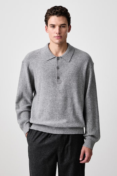 Frame BOILED WOOL POLO SWEATER sweter wełniany męski szary MF26KSW004